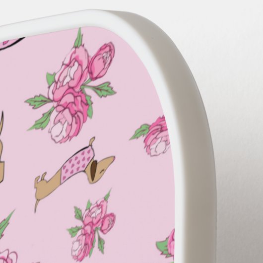 Dackel Rosa Blumengeschenk Pickleball Schläger (Linke Seite)