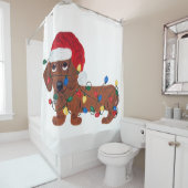 Dackel (rot) verwirrt in den Weihnachtslichtern Duschvorhang (Beispiel)