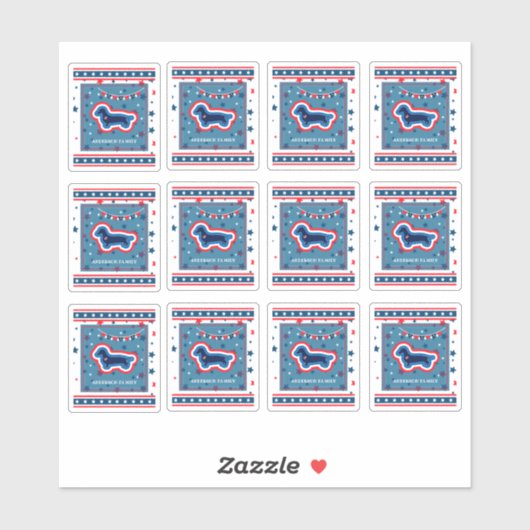 Dackel Rot Weiß und Blau 4. Juli Aufkleber (Blatt)