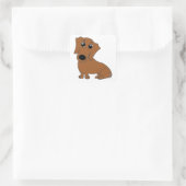 Dackel Roter Cartoon Quadratischer Aufkleber (Tasche)