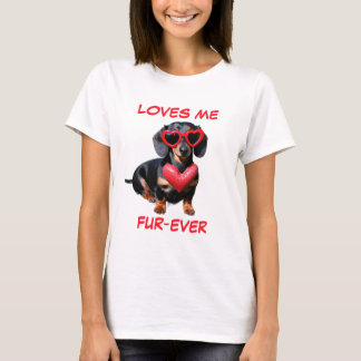 Dackel Rotes Herz Herzförmige Sonnenbrille T-Shirt