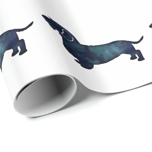 Dackel Rough Coated Silhouette Wasserfarbe Geschenkpapier (Rolleneckpunkt)