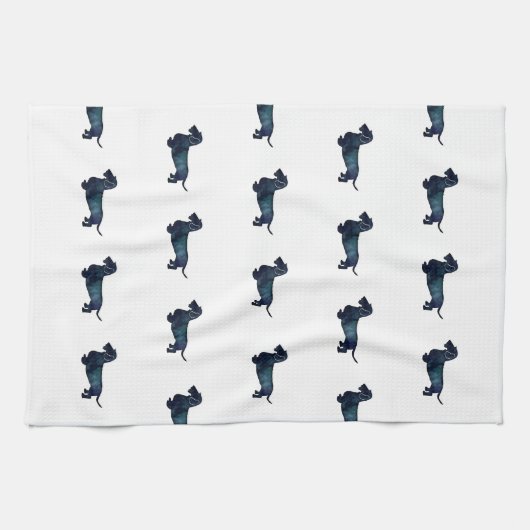 Dackel Rough Coated Silhouette Wasserfarbe Geschirrtuch (Horizontal)
