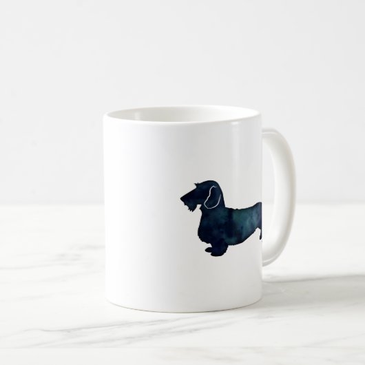 Dackel Rough Coated Silhouette Wasserfarbe Kaffeetasse (VorderseiteRechts)