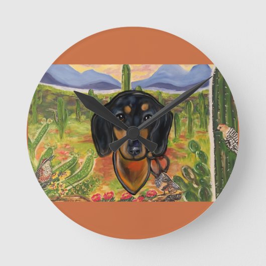 Dackel      runde wanduhr (Vorderseite)