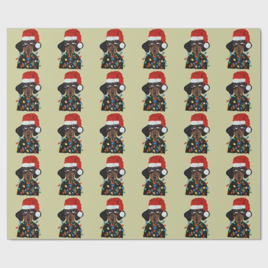 Dackel Sankt verwirrt in den Weihnachtslichtern Geschenkpapier (Flach)