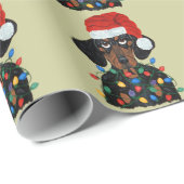 Dackel Sankt verwirrt in den Weihnachtslichtern Geschenkpapier (Rolleneckpunkt)