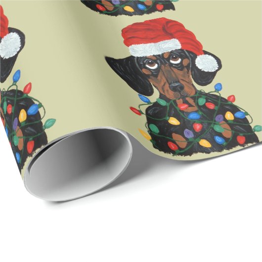 Dackel Sankt verwirrt in den Weihnachtslichtern Geschenkpapier (Rolleneckpunkt)