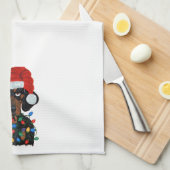 Dackel Sankt verwirrt in den Weihnachtslichtern Geschirrtuch (Viertel Falte)