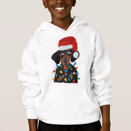 Dackel Sankt verwirrt in den Weihnachtslichtern Hoodie (Vorderseite)