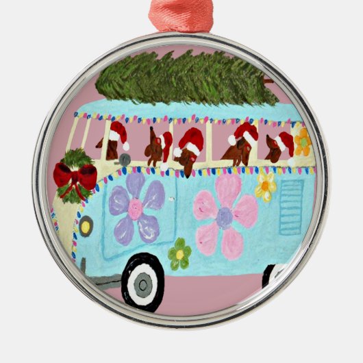 Dackel-Sankt-Weihnachten Van Silbernes Ornament (Vorne)