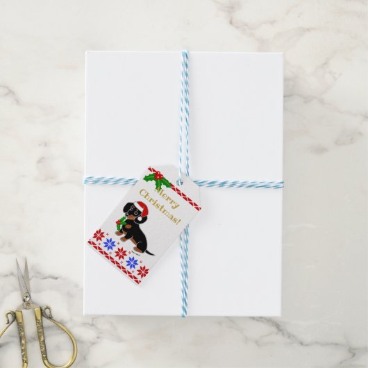 Dackel Santa and Tan Geschenkanhänger (Mit Garn)