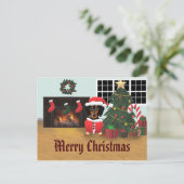 Dackel Santa Merry Weihnachtslandschaft Postkarte (Stehend Vorderseite)