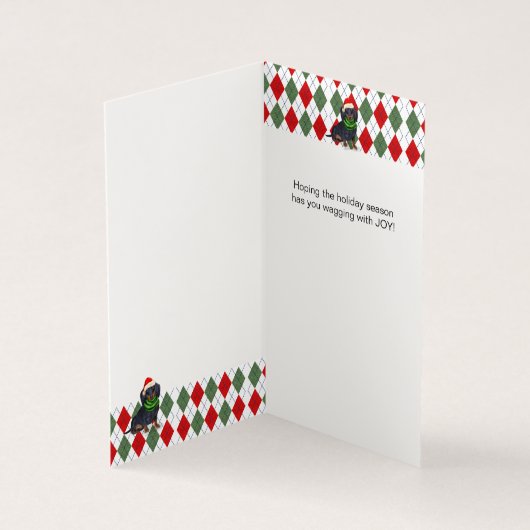 Dackel Santa mit Karierter Weihnachtskarte (Innenseite)