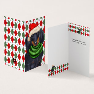 Dackel Santa mit Karierter Weihnachtskarte