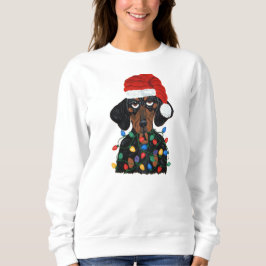 Dackel Santa verheddert sich in Weihnachtslichter Sweatshirt