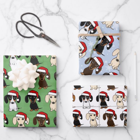 Dackel Santas Niedlich Hunde Weihnachten Geschenkpapier Set (Vorderseite)