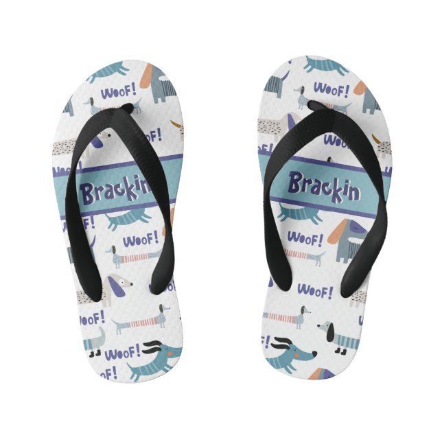 Dackel Sausage Blue Dog Woof Muster Custom Kinderbadesandalen (Fußbett)