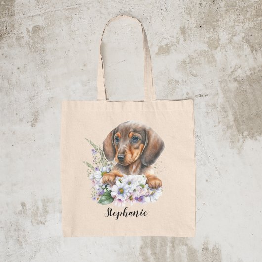 Dackel Sausage Dog Florals Personalisiert Tragetasche
