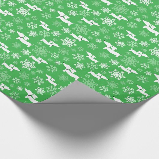 Dackel Schneeflocken Grün Weihnachtsgeschenk Wrap Geschenkpapier (Ecke)