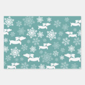 Dackel Schneeflocken Weihnachten Silber Rot & Aqua Geschenkpapier Set (Vorderseite 3)