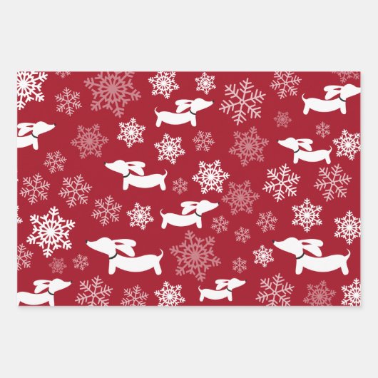 Dackel Schneeflocken Weihnachten Silber Rot & Aqua Geschenkpapier Set (Vorderseite 2)