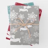 Dackel Schneeflocken Weihnachten Silber Rot & Aqua Geschenkpapier Set (Beispiel)