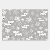 Dackel Schneeflocken Weihnachten Silber Rot & Aqua Geschenkpapier Set (Vorderseite)