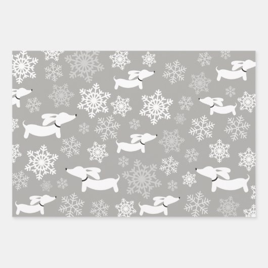 Dackel Schneeflocken Weihnachten Silber Rot & Aqua Geschenkpapier Set (Vorderseite)