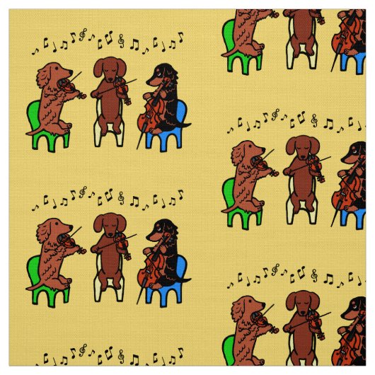 Dackel-Schnur-Trio-Musiker-Gewebe-Gelb Stoff (Muster)