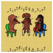 Dackel-Schnur-Trio-Musiker-Gewebe-Gelb Stoff (Nahaufnahme)