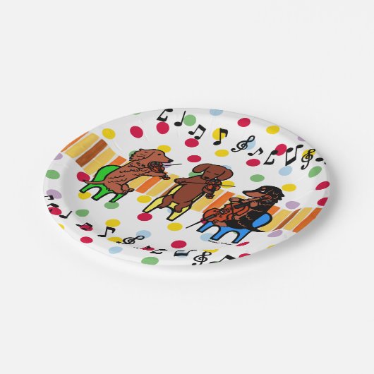 Dackel-Schnur-Trio-Musiker-Party-Teller Pappteller (Schrägansicht)