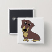 Dackel Schokolade und tan Cartoon Button (Vorne & Hinten)