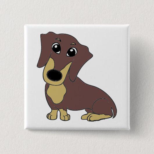 Dackel Schokolade und tan Cartoon Button (Vorderseite)