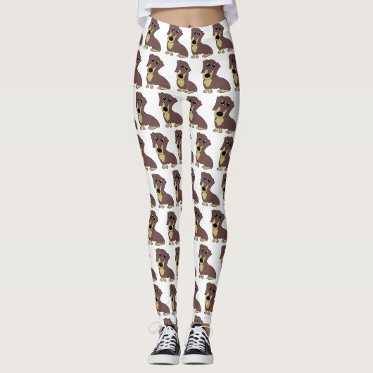 Dackel Schokolade und tan Cartoon Leggings (Vorderseite)