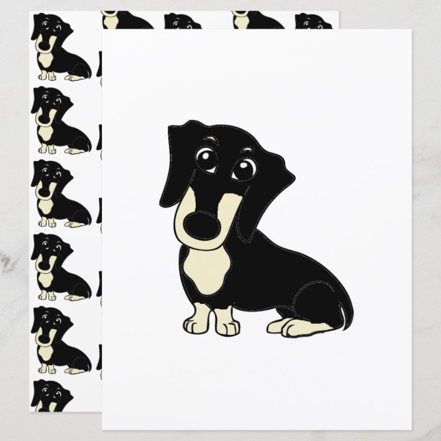 Dackel Schwarz-Creme-Cartoon-Scrapbook (Vorne/Hinten)