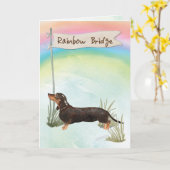 Dackel Schwarz und Tan Beileid über Regenbogen Karte (Gelbe Blume)