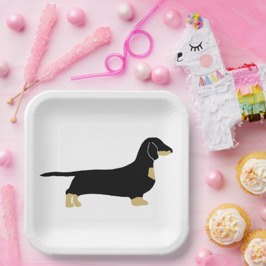 Dackel Schwarz-Weiß-Silhouette Pappteller (Party)
