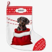 Dackel Schwarzer Tan Bag Schneeflocke Border Großer Weihnachtsstrumpf (Vorderseite)