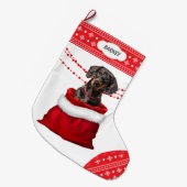 Dackel Schwarzer Tan Bag Schneeflocke Border Großer Weihnachtsstrumpf (Vorderansicht (hängend))