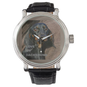 Dackel-schwarzer und tan Liebe w pic Armbanduhr