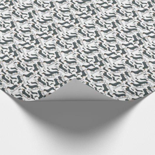 Dackel-Schwarzes und TAN-Hundeglattes Geschenkpapier (Ecke)