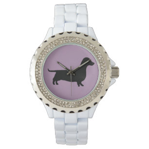 Dackel-Silhouette auf irgendeiner Farbhintergrund Armbanduhr