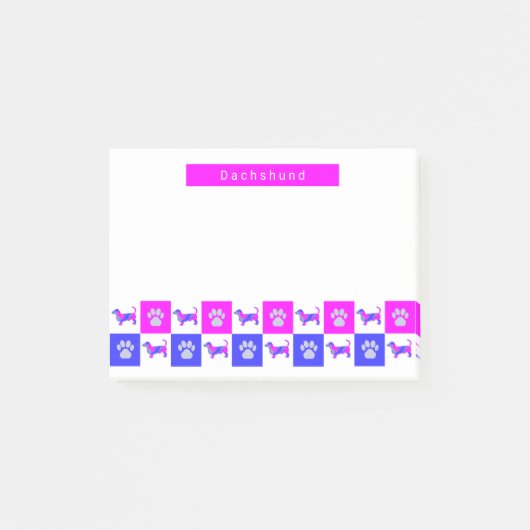 Dackel Silhouette Dog & Paw Hot Pink & Blue Post-it Klebezettel (Vorderseite)