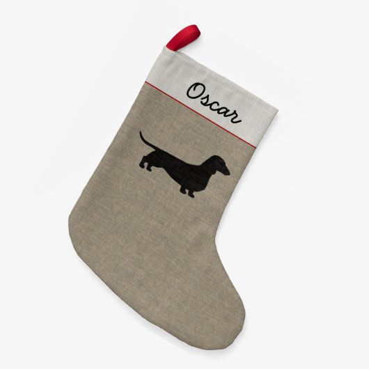 Dackel-Silhouette-kundenspezifischer Kleiner Weihnachtsstrumpf (Vorderansicht (hängend))