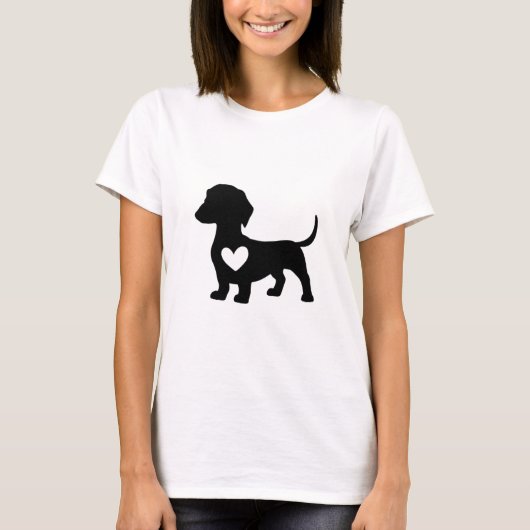 Dackel Silhouette mit Herz T-Shirt (Vorderseite)