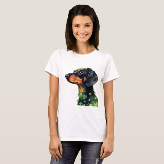 Dackel Silhouette mit vier Leaf-Clovers T-Shirt (Vorne ganz)