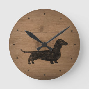 Dackel-Silhouette-rustikale Art Runde Wanduhr