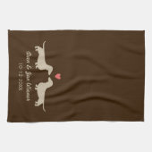Dackel-Silhouetten mit Herz-personalisiertem Geschirrtuch (Horizontal)