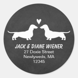 Dackel Silhouetten mit Herz-Rücksendeadresse Runder Aufkleber